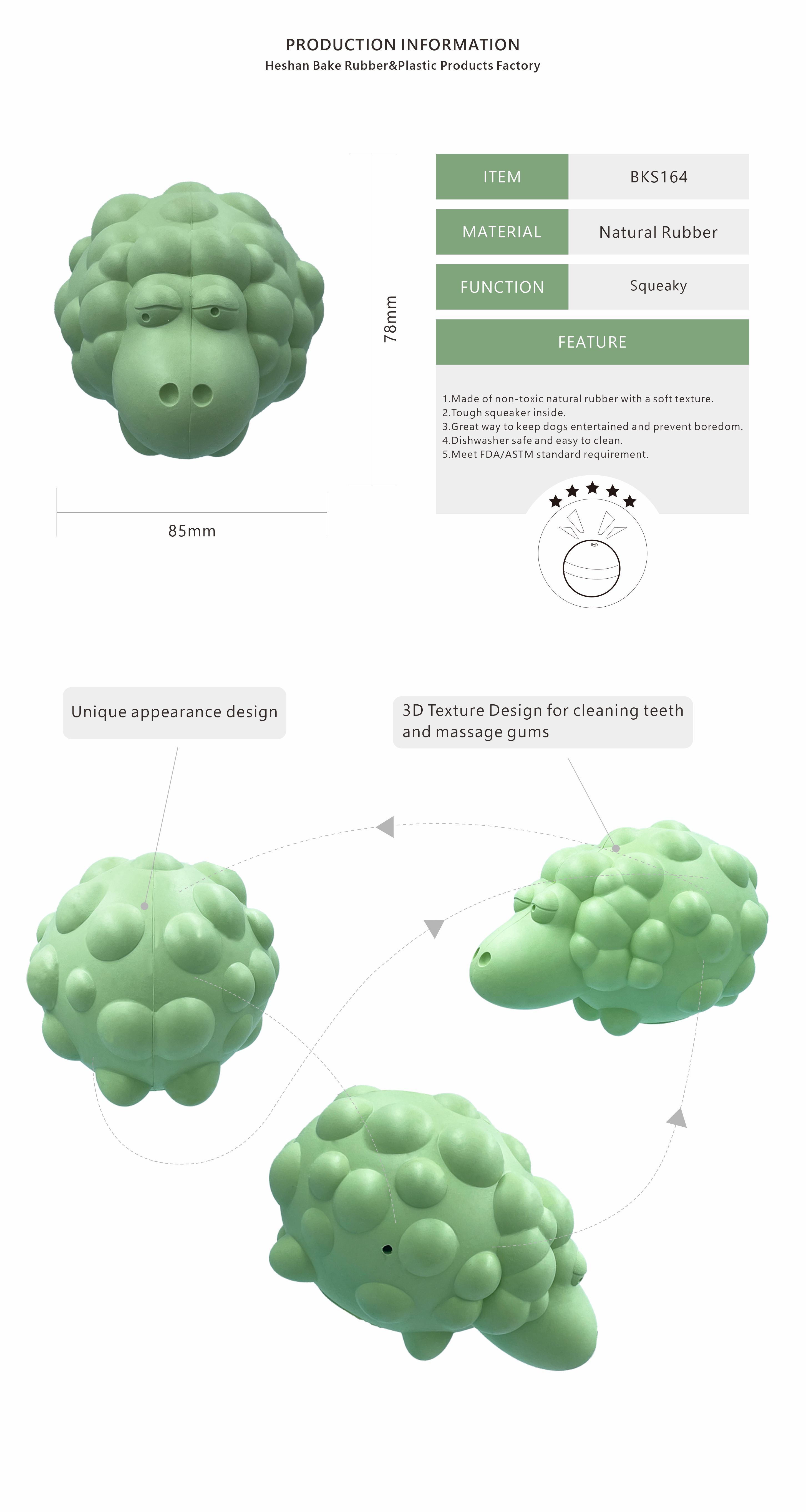 BAKE Squeaky Dog Chew Toy, Made of Natural Rubber Nontoxic