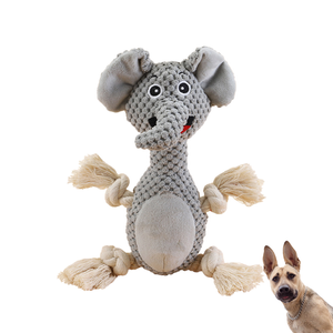 Dog Toy Indestructible Cute Elephant Design Made of Soft Flannel And Plush Knots, Squeaky Dog Toy