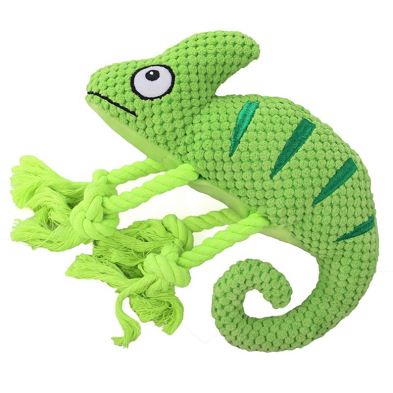 Durable Plush Squeaky Dog Toy Multiple Color Chameleon Shape Interactive Chew Toy for Small Medium Breed