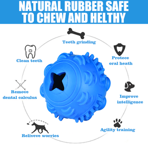 Blue Ball Dog Toy Natural Rubber Hole Dog Toys Leaky Food Dog Toy