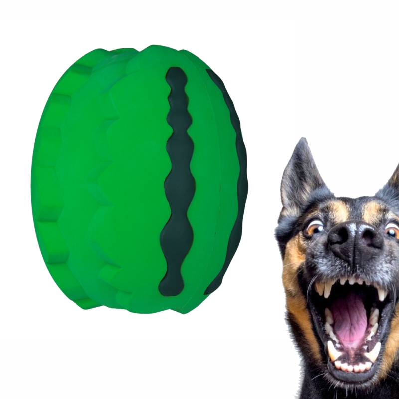 Amazon hot watermelon rubber dog toy ball for dog clean teeth chew leaking food educational toy ball