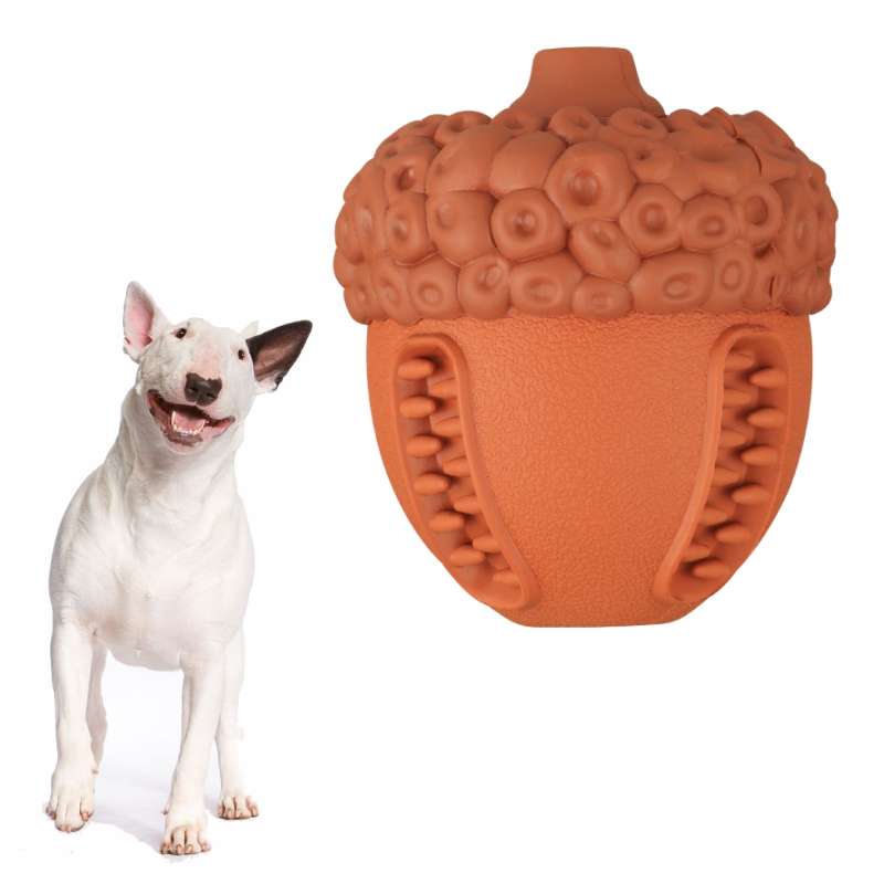 Factory Wholesale Natural Rubber Durable Hazelnutr Shape Aggressive Chewer Squeaky Pet Toy