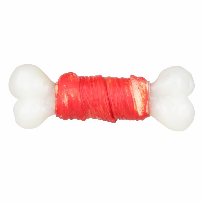 Wholesale Durable Tough Rubber And Nylon Mixed Bacon Bone Dog Chew Toy Indestructible for Aggressive Chewers